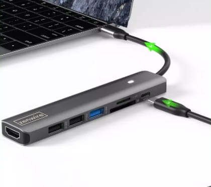 HUB ADAPTER USB-C 7w1 HDMI 4K USB 3.0 SD PD kompatybilny z Macbook M1 M2 M3 LED Zenwire BS-HC703 - zdjęcie 5