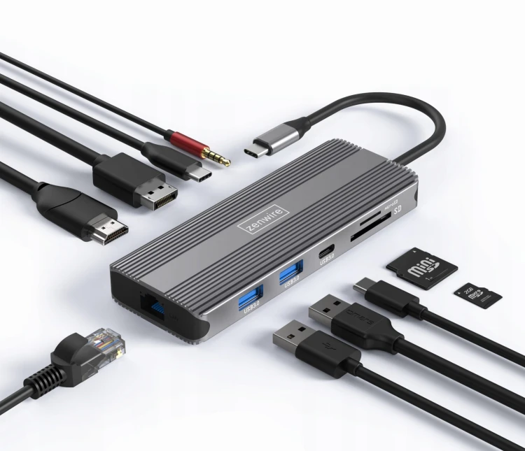 HUB USB-C 10w1 Display Port 1.4 HDMI 2.1 8K 4K 120Hz 60Hz Full HD 144Hz USB 3.0 SD Power Delivery 100W Macbook M1 M2 M3 M4 Zenwire - zdjęcie 2