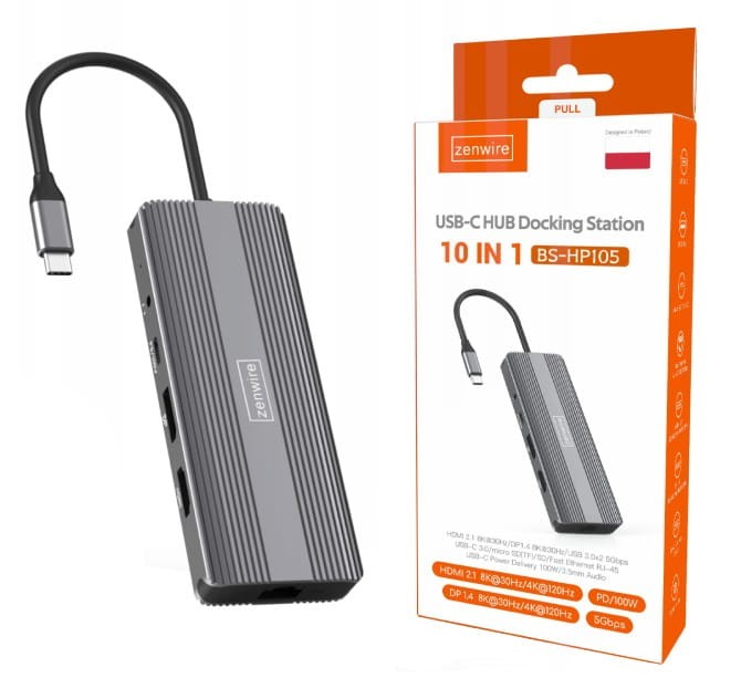 HUB USB-C 10w1 Display Port 1.4 HDMI 2.1 8K 4K 120Hz 60Hz Full HD 144Hz USB 3.0 SD Power Delivery 100W Macbook M1 M2 M3 M4 Zenwire - zdjęcie 15