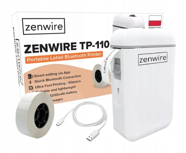 Mini Drukarka Termiczna Przenośna do Etykiet Naklejek Bluetooth USB-C Zenwire TP-110