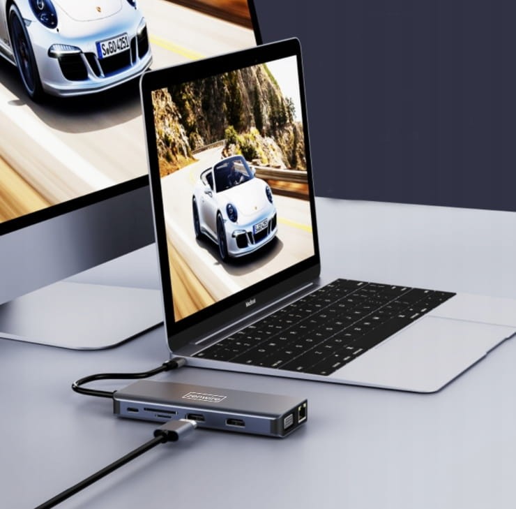 ADAPTER HUB 12w1 USB-C 2x HDMI VGA USB 3.0 Gigabit Ethernet RJ-45 mini Jack SD LAN Zenwire - zdjęcie 2