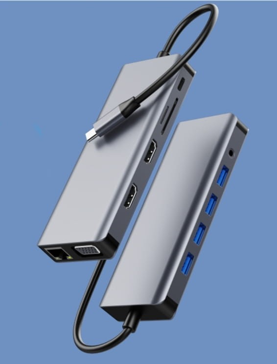 ADAPTER HUB 12w1 USB-C 2x HDMI VGA USB 3.0 Gigabit Ethernet RJ-45 mini Jack SD LAN Zenwire - zdjęcie 4